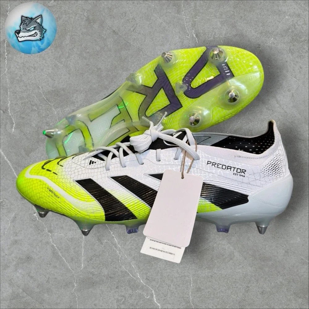 Men's Adidas Predator Elite SG White Green Soccer Cleats JI1067 Size 6.5